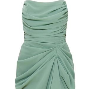 PLT Seafoam Green Chiffon Corset Bandeau Draped Midi Dress | Size 12 (L)